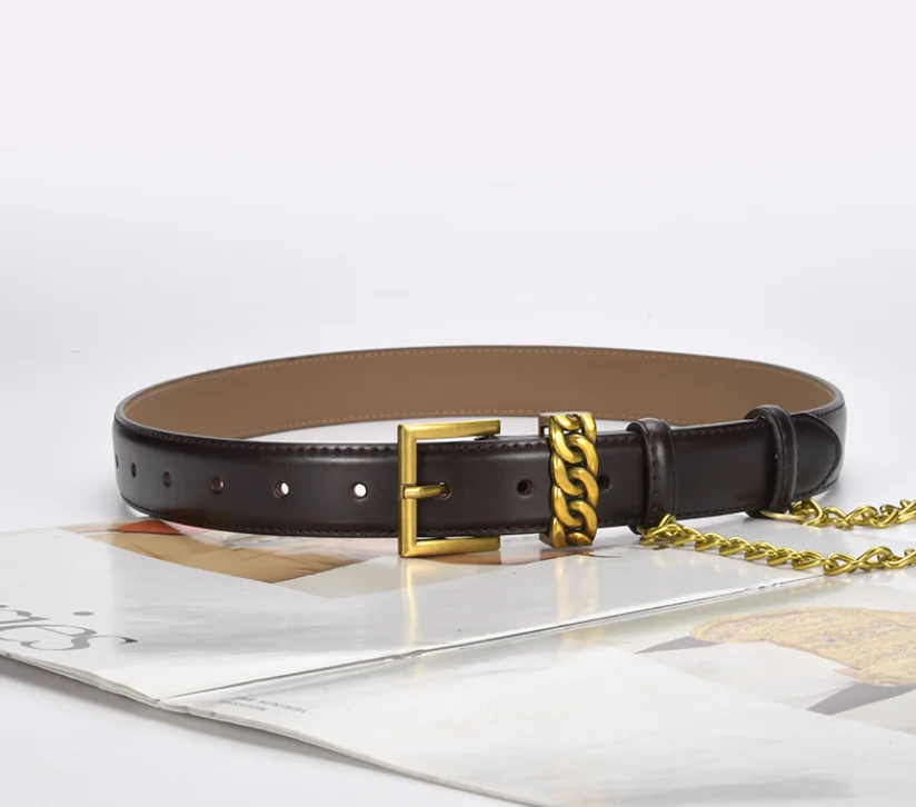 여성용 빈티지 천연 가죽 체인 코르셋, 여성용 커머번드 코트, 허리띠 원피스 장식, 좁은 벨트 J573