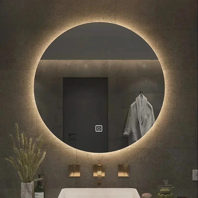 

Home Bathroom Mirror LED Round Smart Bath Mirrors Toilet Makeup Mirror with Light Anti-fog Touch Sensor Luminous Mirrors
