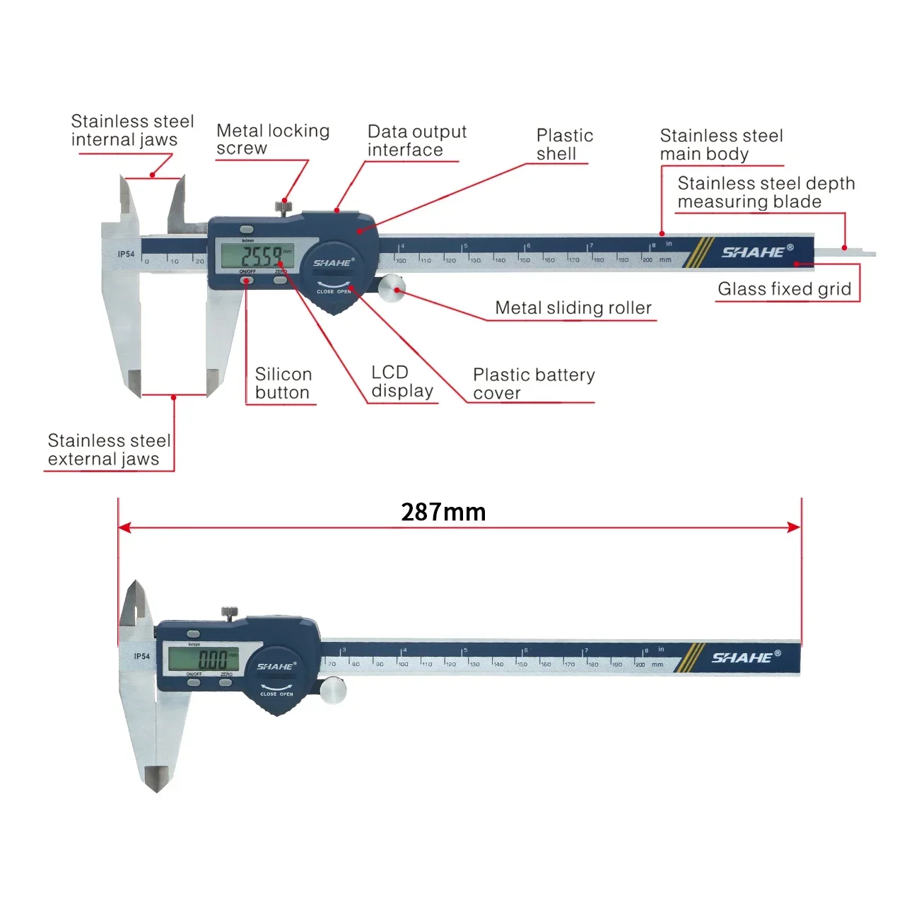 Digital Accurate Vernier Caliper Micrometer Paquimetro Digital Stainless Steel Vernier Caliper 200 mm Calliper Electronic Ruler