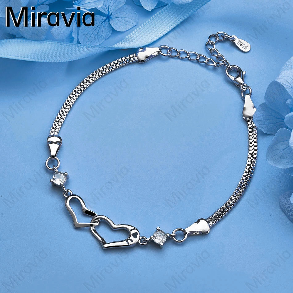 

Miravia 925 Sterling Silver Double Heart Heart to Heart Zircon Bracelet Charm Cute Women Party Jewelry