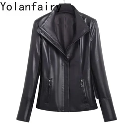 Chaqueta De piel De oveja auténtica para mujer, chaqueta con cuello vuelto, 100%