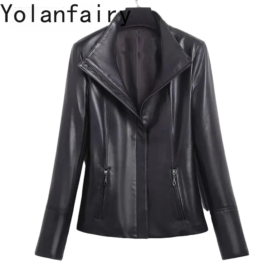 100% Real Sheepskin Jaqueta De Couro Feminina Genuine Leather Turn Down Collar Jacket Fashion кожаная куртка женская