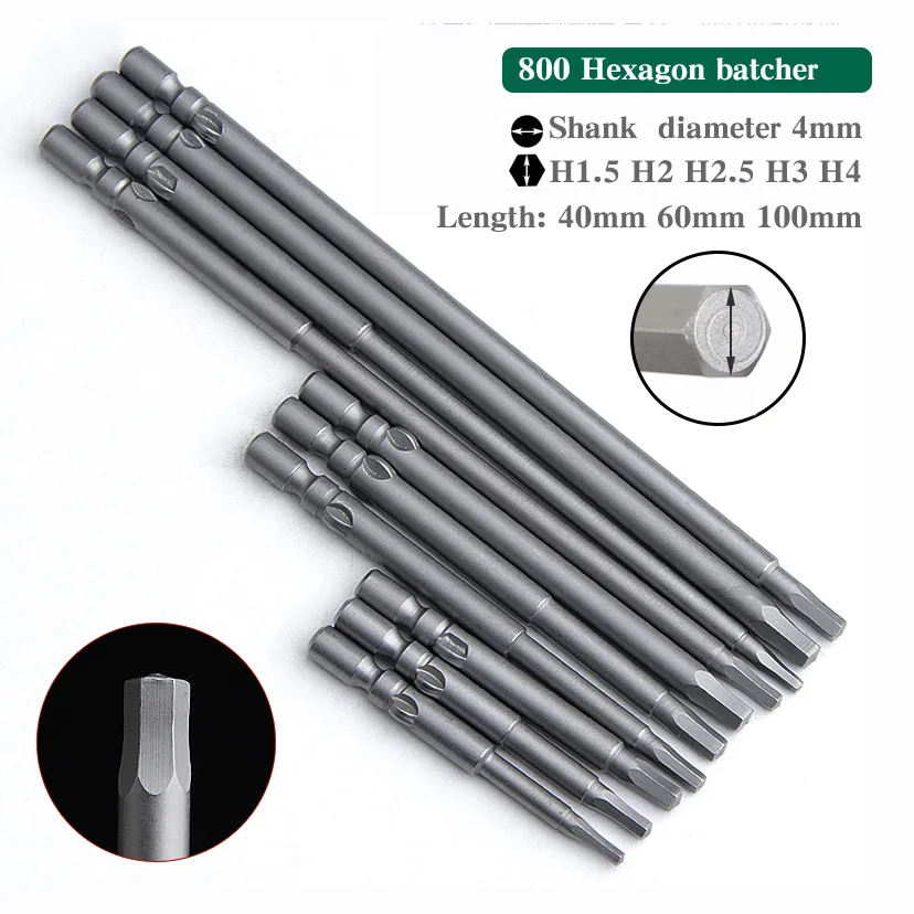 

Magnetic Hexagon Screwdriver Bit S2 Steel 800 4mm Round Shank Screwdrier Drive Power Drill Bit 40mm 60mm 100mm