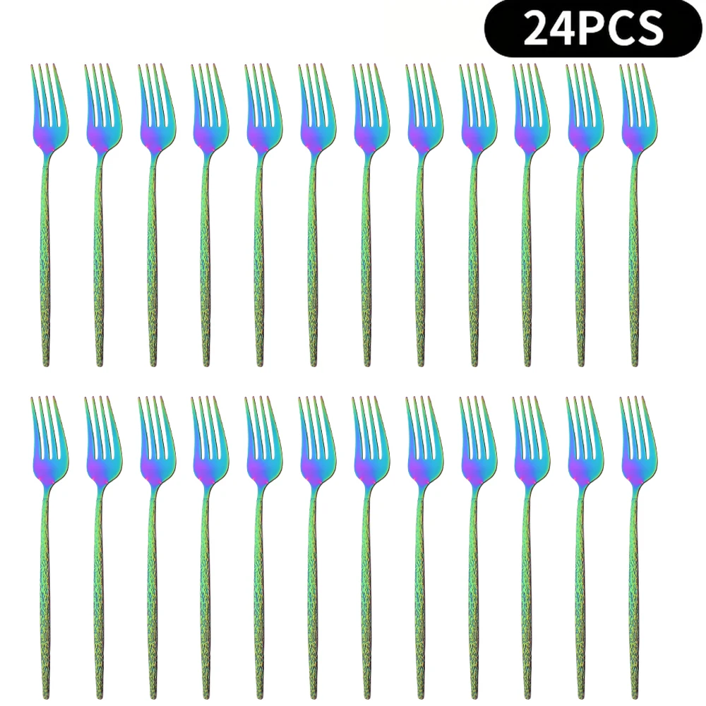 

24Pcs Rainbow Dinner Fork Tableware Dinnerware Stainless Steel Silverware Gold Kitchen Flatware Cutlery Silverware Set