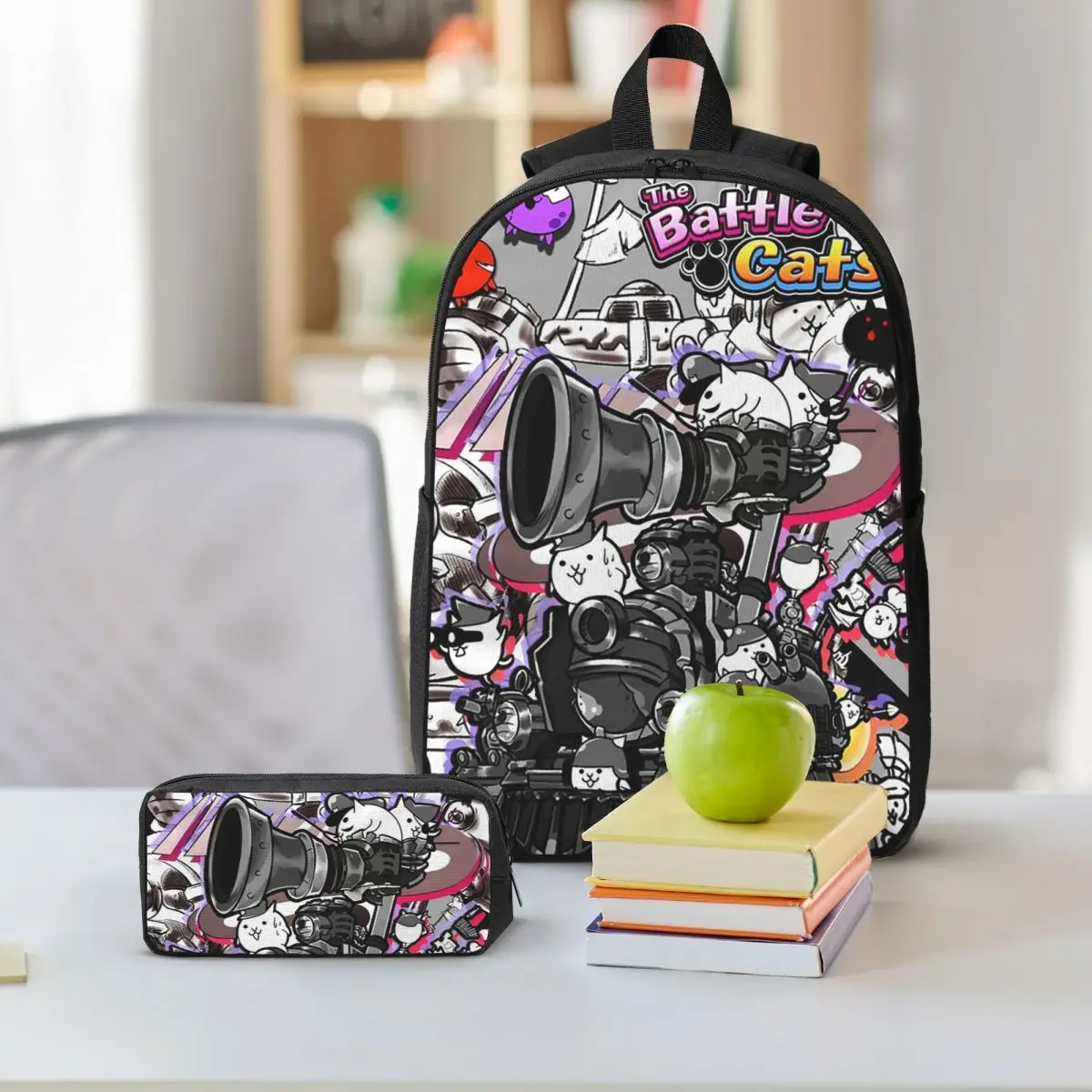 Battle Cats Siege Engine Backpack Boys Girls BookBag School Bag Shoulder Bags 3ps Insulated Lunch Bag Pencil Case