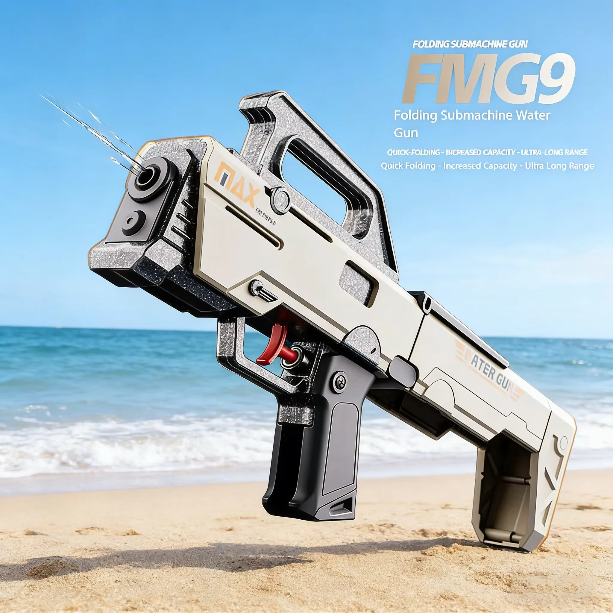 Folding Submachine Water Gun Manual Continuous-Fire Water Toy FMG9 Toy Gun Large Capacity Summer Beach Pool Outdoor Toy Gift
