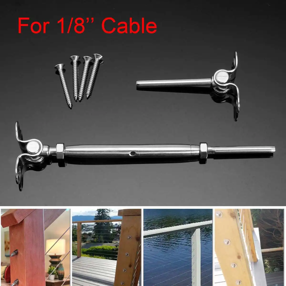 Stainless Steel Deck Toggle Tensioners, Cable Railing System, Screws, 1/8 