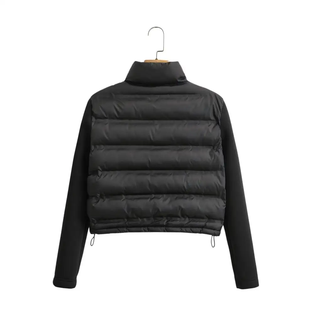 Women's Minimalist Black Short Jacket French Chic Short Padded Coat European Style Quilted Coat with Designer Look