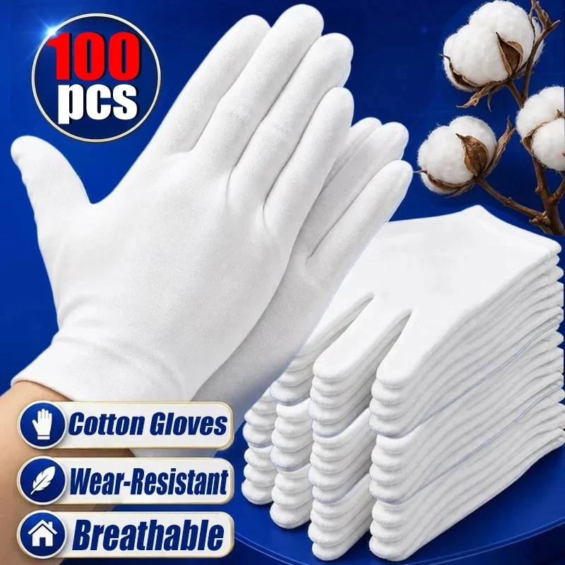 White Cotton Work Gloves Bulk for Dry Handling Film SPA Gloves Ceremonial High Stretch Gloves Household Cleaning Working Tools