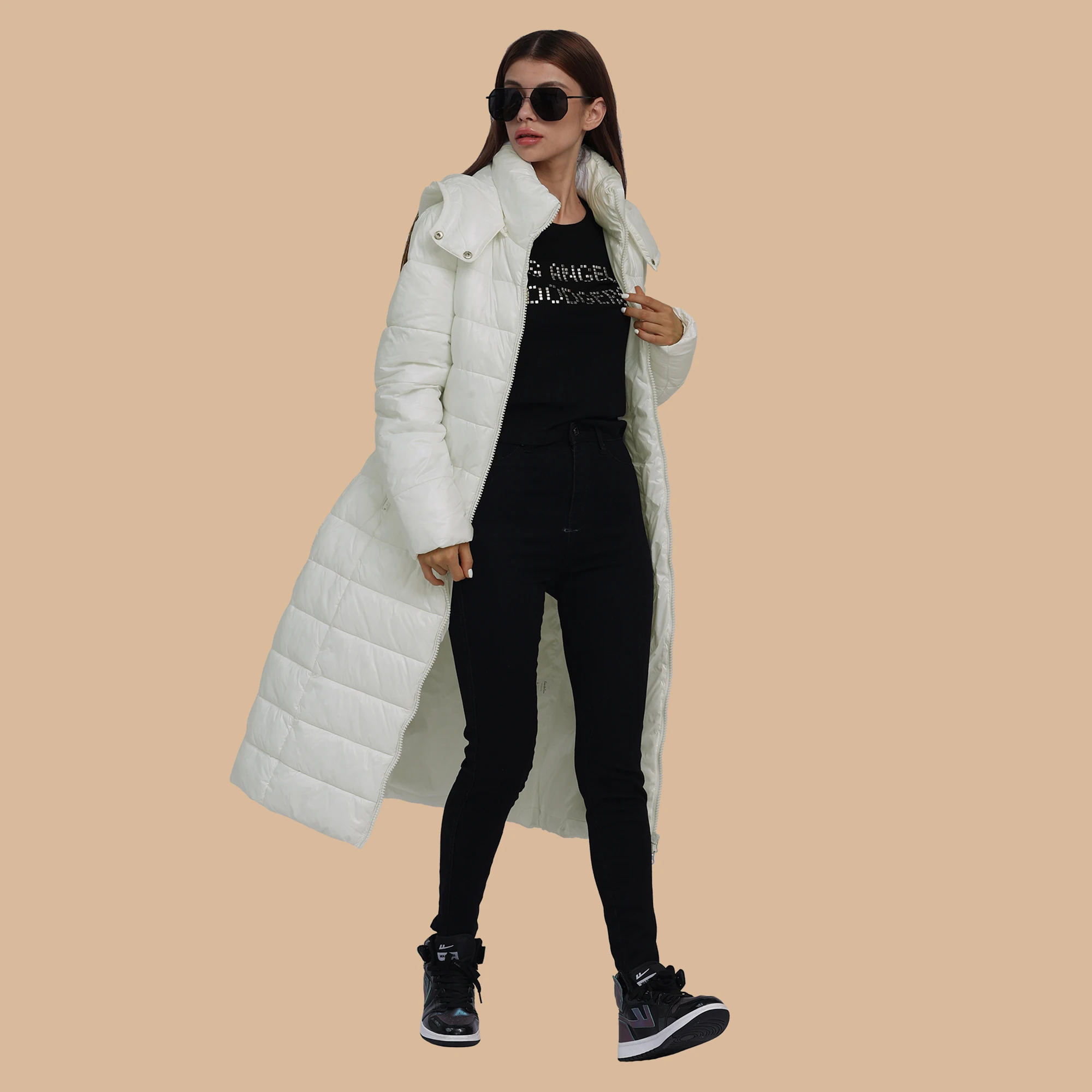 SANTELON Women Winter Thick Warm Over Knee Parka Extra Long Puffer Jacket Coat With Detachable Windproof Hood Fashion Outerwear