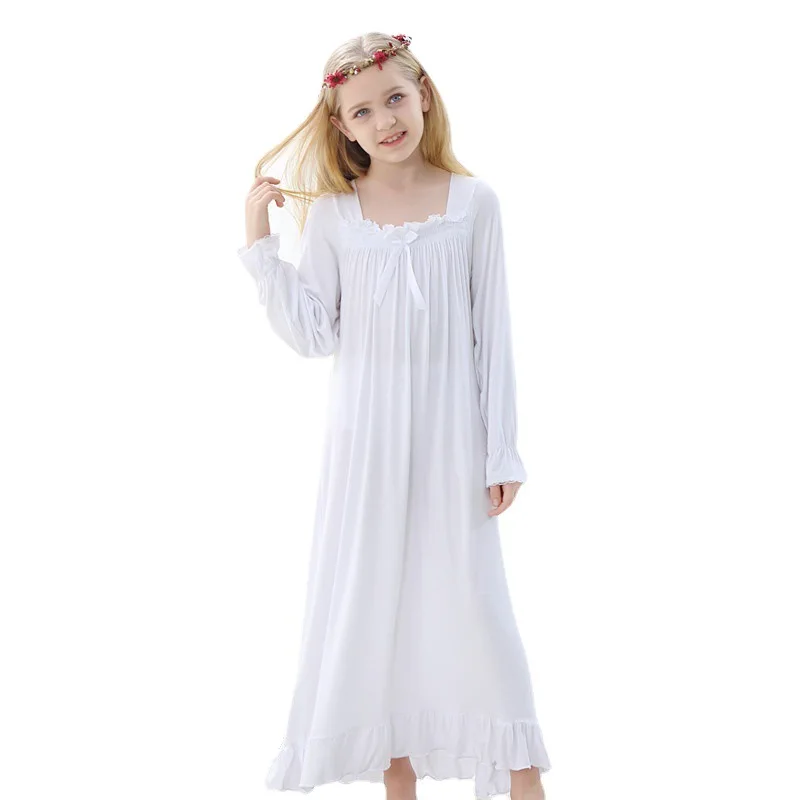 

Girls Nightgown Long Sleeve White Pajamas Dress Palace Princess Nightdress Night Wear for Kids Girl Pijamas clothing