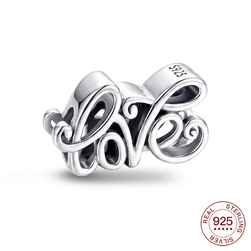 New 925 Sterling Silver Charms Handwritten 'love' Beads Jewelry Making For Original Bracelet Women Vintage Style DIY Gifts
