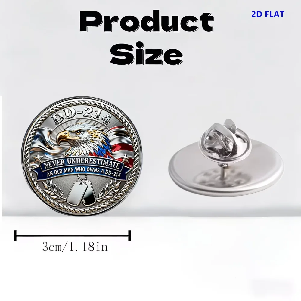 NEVER ENDERESTIMATE Bald Eagle American Flag Brooch Veterans Stainless Steel Flat Badge Memorial Glass Texture Brooch Accessory