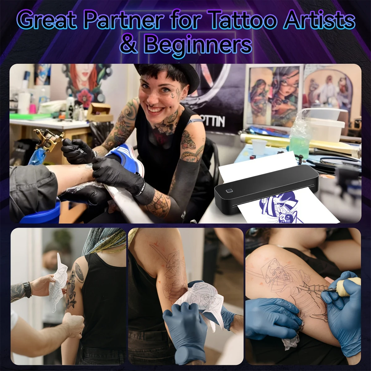 Stampante per stencil per tatuaggi Stampante termica per tatuaggi fai-da-te, mini stampante portatile, compatibile con smartphone e PC