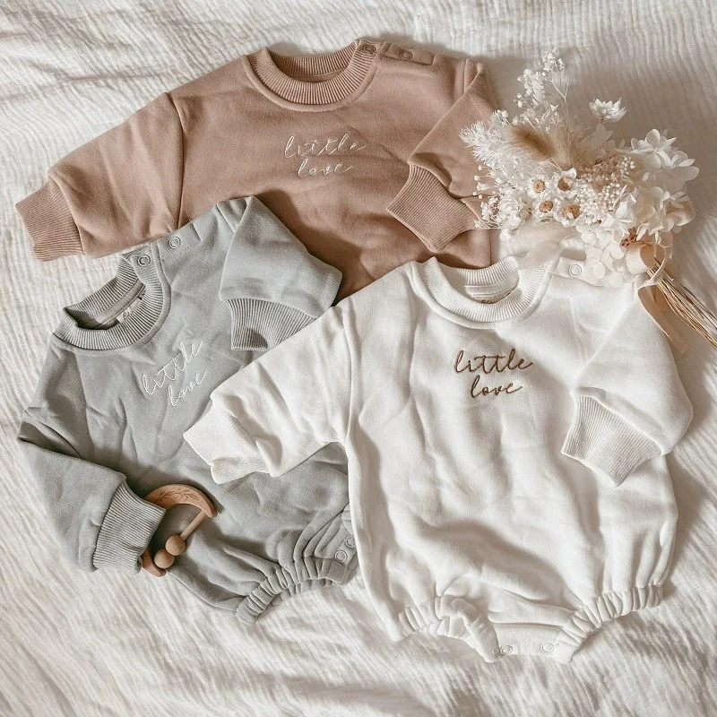 Winter Baby Romper Newborn Clothes Thicken Fleece Pyjamas Little Love Embroidery Infant Boy Girl Onesies Toddler Jumpsuits