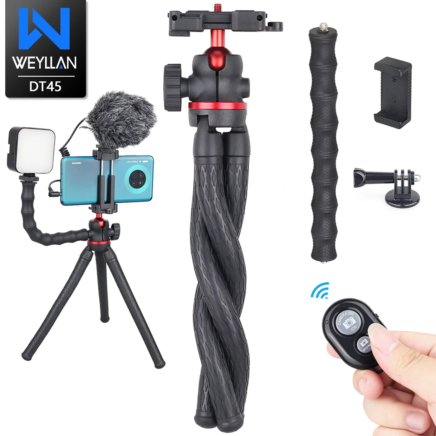 WEYLLAN DT45 Mini Statyw Biurkowy Statyw z Pilotem Zdalnego Sterowania Maksymalne Obciążenie 2kg Przenośny Stojak Uchwyt do Kamery GoPro iPhone Xiaomi Huawei