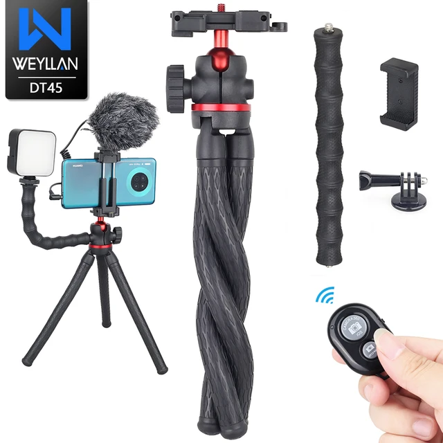WEYLLAN DT45 Mini Statyw Biurkowy Statyw z Pilotem Zdalnego Sterowania Maksymalne Obciążenie 2kg Przenośny Stojak Uchwyt do Kamery GoPro iPhone Xiaomi Huawei