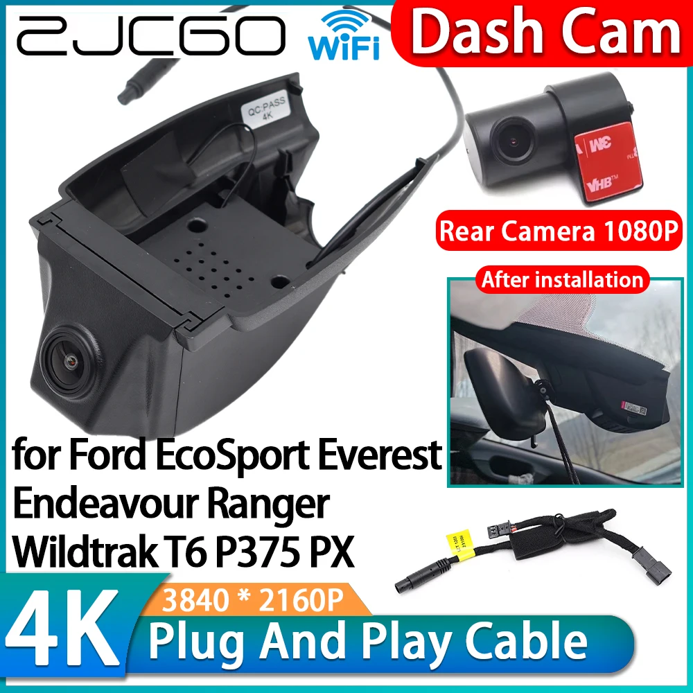 

ZJCGO for Ford EcoSport Everest Endeavour Ranger Wildtrak T6 P375 PX Wil 4K Wifi DVR Video Recorder Dash Cam Front Rear Camera