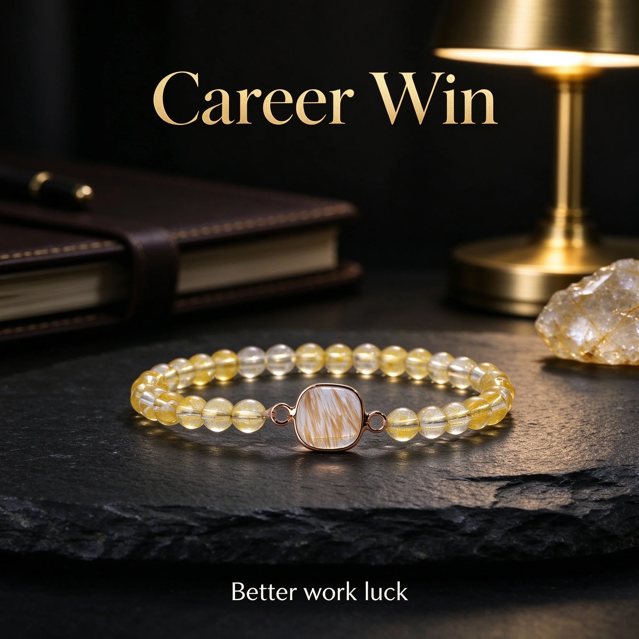 Natural blonde crystal transparent round bead bracelet, simple casual wrist accessory, high-end jewelry gift for men and women