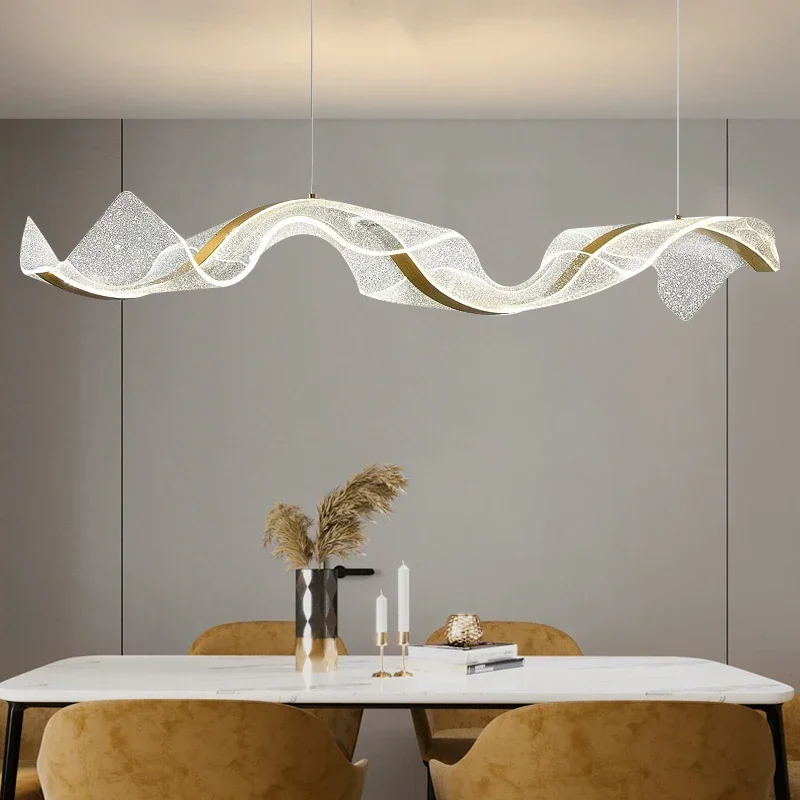 Nordic Long Wave LED Pendant Lights, Luminária de suspensão, Design criativo, Restaurante, Bar Lâmpada, Sala de jantar, Decoração de casa