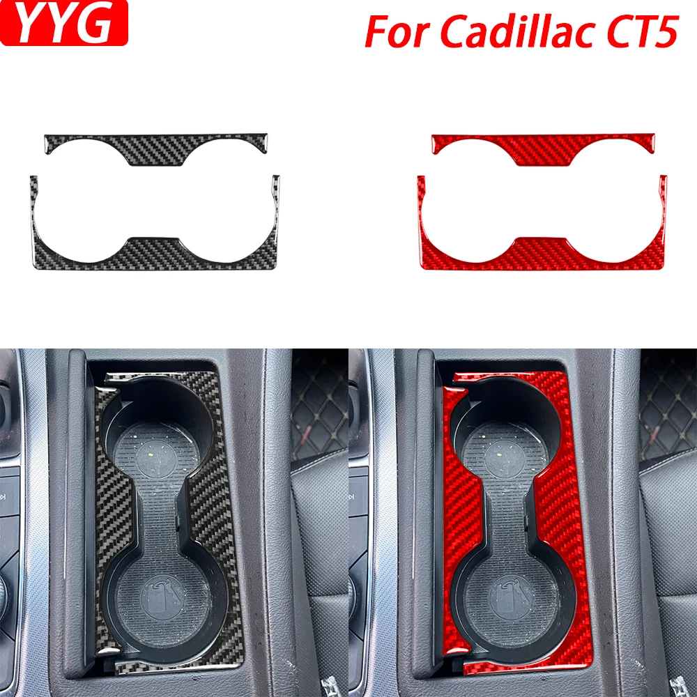 

For Cadillac CT5 2019-2025 Carbon Fiber Gear Shift Water Cup Holder Panel Trim Cover Car Interior Decoration Accessories Sticker