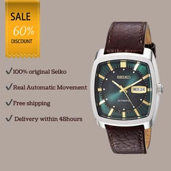 Original SEIKO Snkp27 Series Automatic Self-Wind Mechanical Watch Tonneau Square Multifunctional Luxury Leather Men Watches