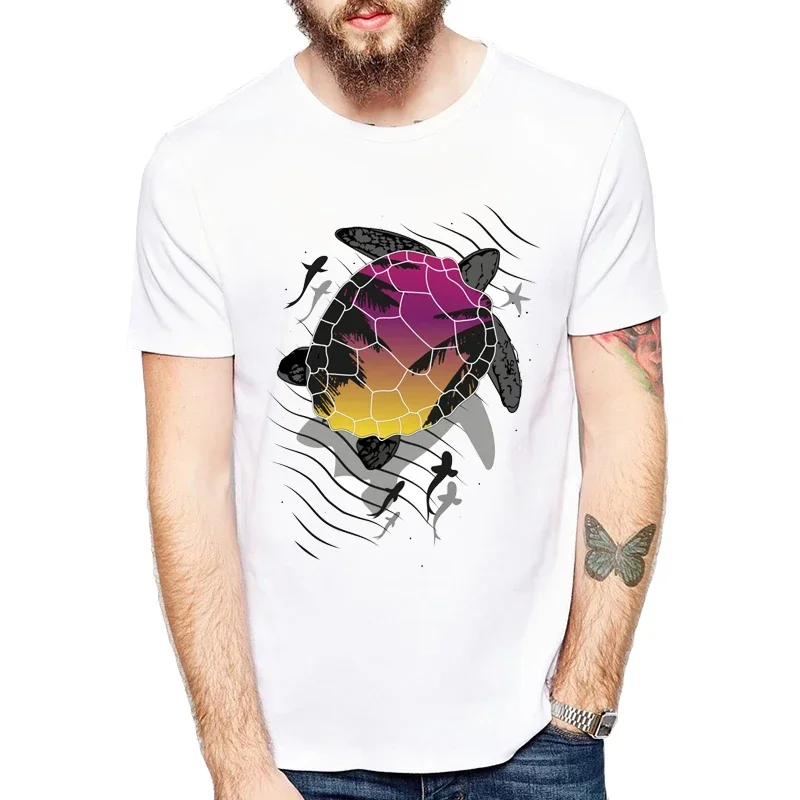 2022 nueva moda tortas fusión amanecer y océano vida estampado patrón hombres camisetas marca Top camiseta divertida camisa masculina camisetas
