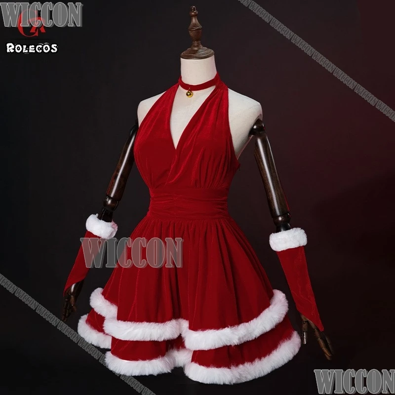 2024 Weihnachten Santa Cosplay Kostüm Rot Samt Kleid Hut Handschuhe Halsband Erwachsene Frauen Mädchen Halloween Party Roleplay Set Angepasst