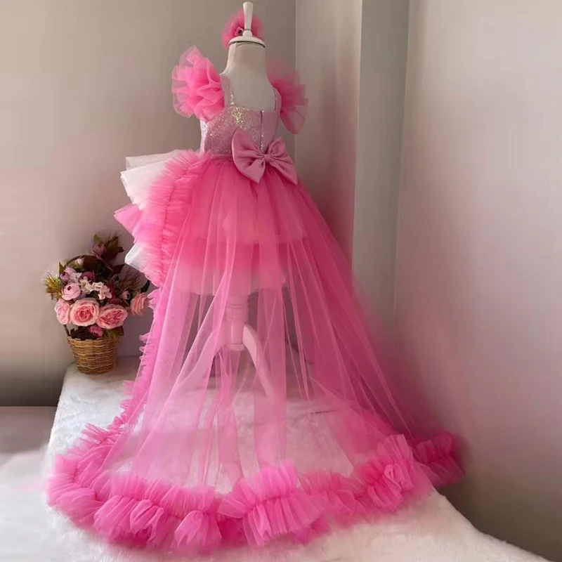 

New Pageant Trailing 1st Birthday Dress For Baby Girl Clothes Princess Tutu Dress Baptism Girls Dresses Lace Party Gown 0-4 Year