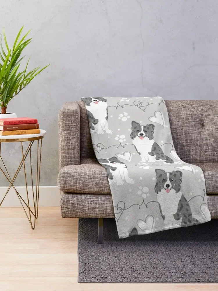 LOVE Blue Merle Border Collie Throw Blanket Warm Plush Softest Plaid Blankets