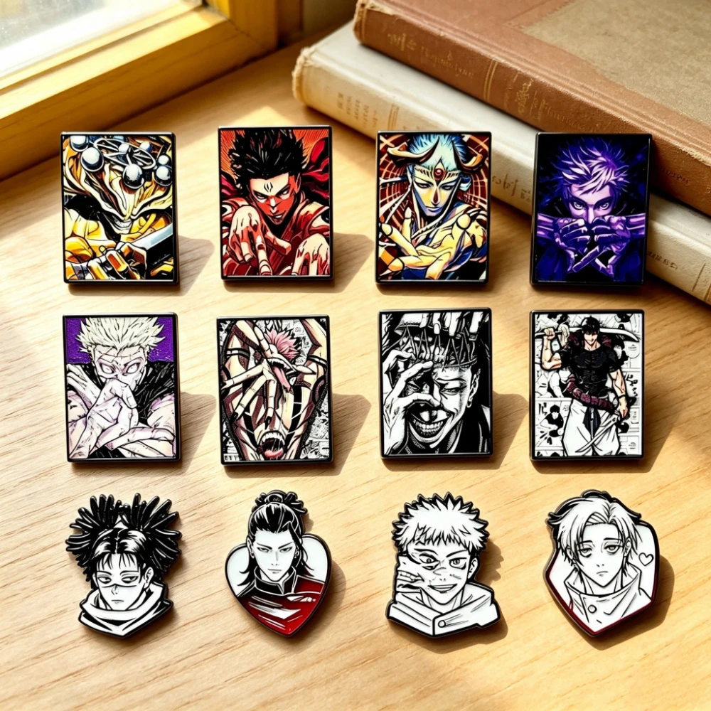 4Pcs Cartoon Manga Style Enamel Lapel Badge Set Cool Boy Character Brooches, Metal Pins for Backpacks Collectible Decor Gifts