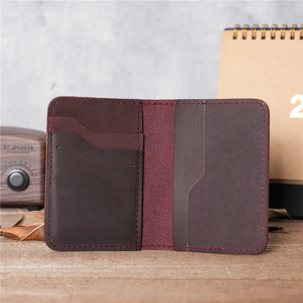 Vintage Genuine Cowhide Leather Card Wallet for Men Credit Card Holder Short Purse Bofold Wallets Money Cash Clip NT003