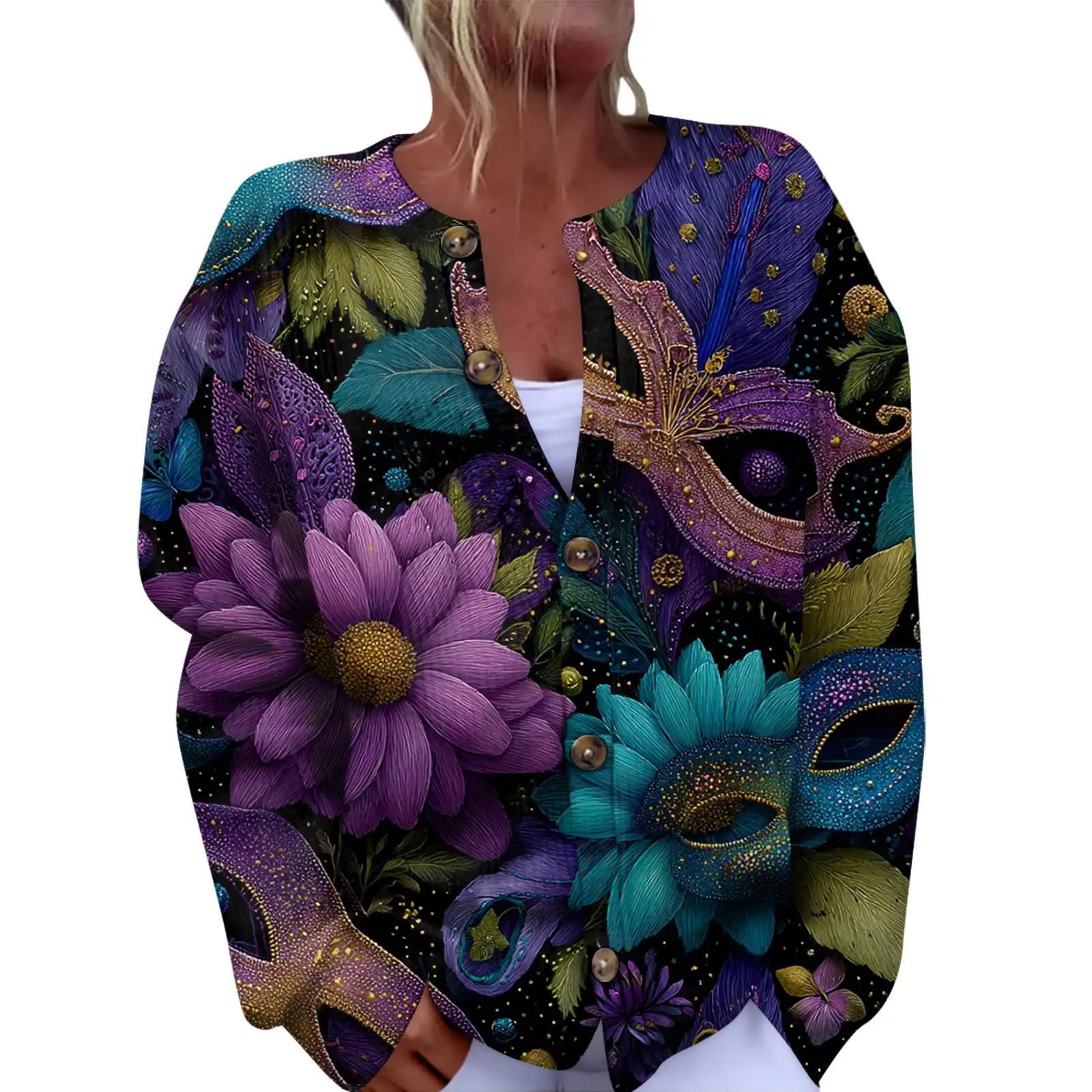 

Chaqueta Mujer куртка женские пальто женские зимние женские модные праздничные вязаный кардиган с длинными рукавами и принтом на пуговицах спереди