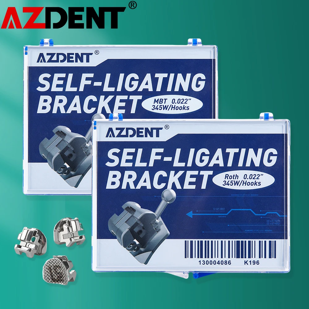 

AZDENT Metal Self-Ligating Brackets with Buccal Tube Roth 022 MBT 022 3-4-5 Hook Movable Silver Tools Orthodontic 2024 New