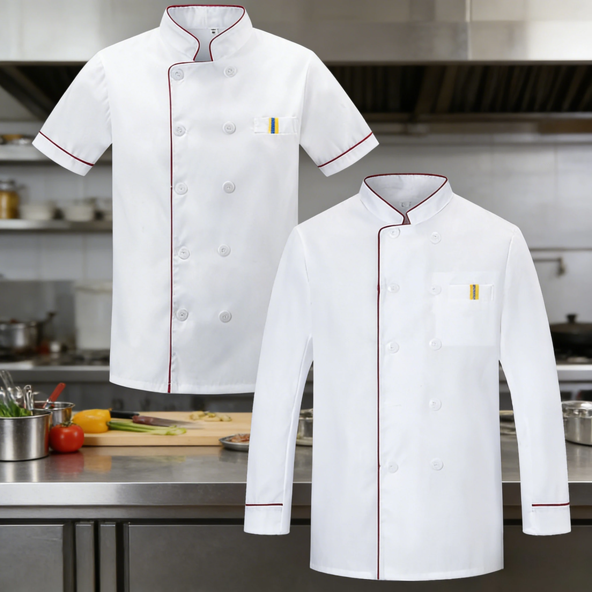 Men's Long Sleeve Chef Work Uniform, Kitchen Catering Restaurant Hotel Canteen Chef Coat
