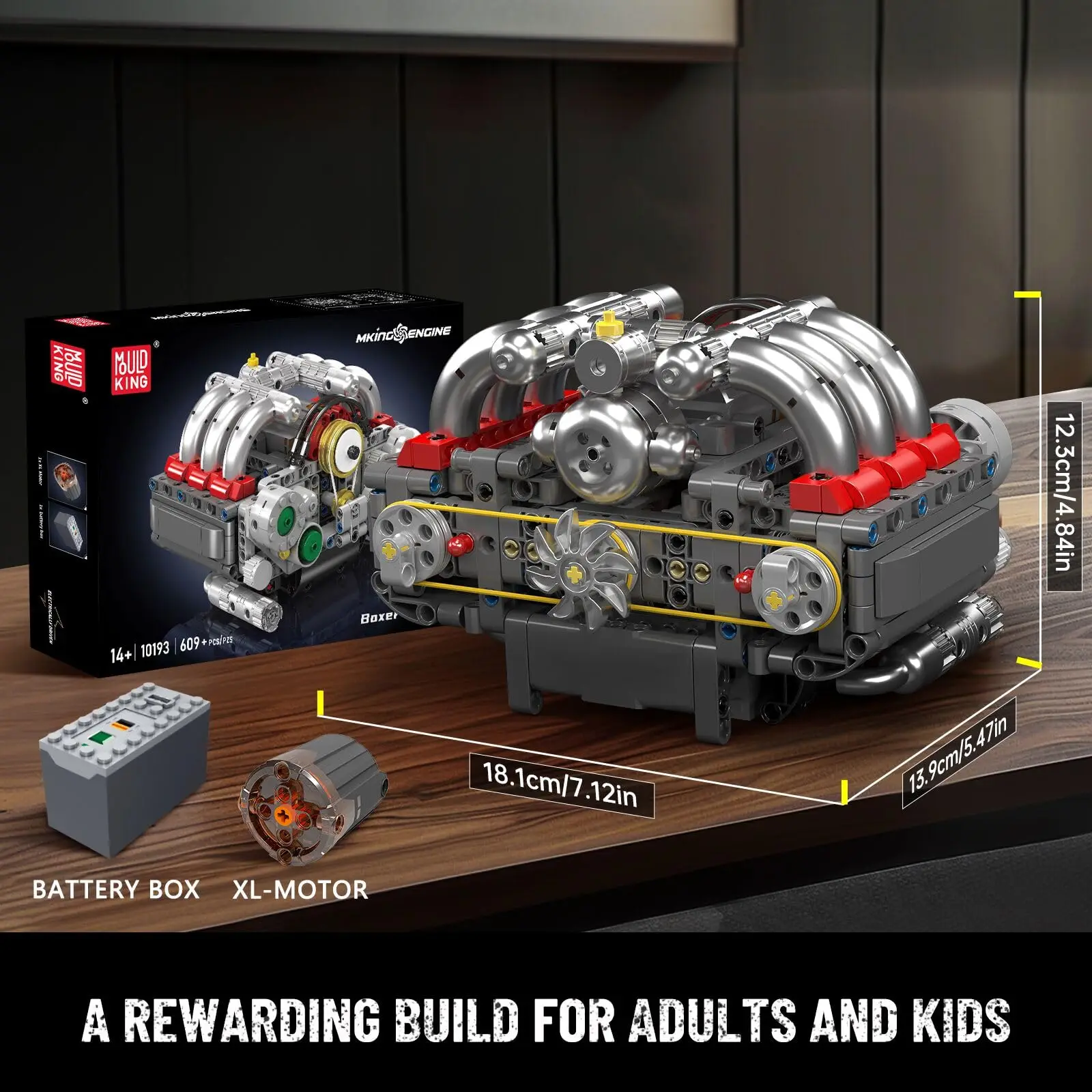 MK 10193 Boxer-Motormodellbausatz, der läuft! - Bauen Sie Ihren eigenen Minimotor, DIY-Bausatzblöcke für Kinder und Erwachsene (609 Teile)