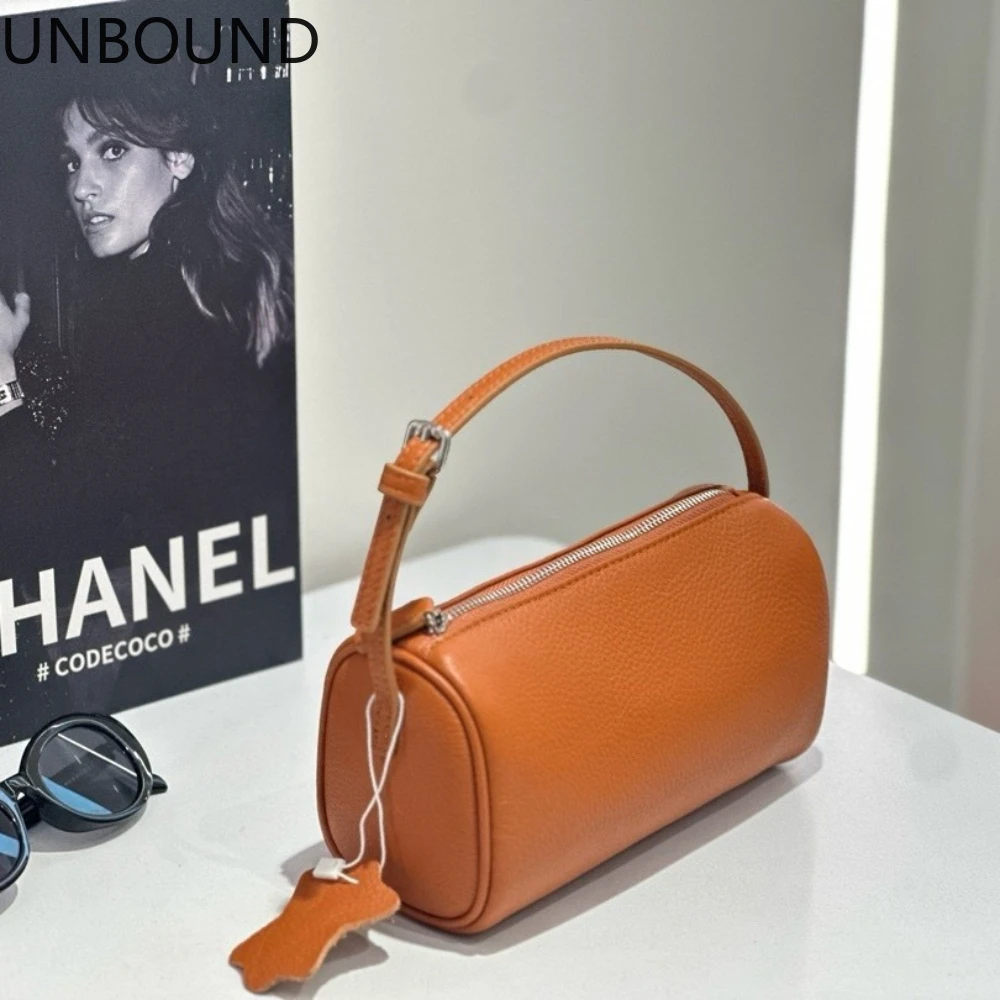 UNBOUND Genuine Leather Mini Cylinder Bag Soft Natural Grain Boston Pillow Purse Versatile Women's Shoulder Crossbody Bag  Hot