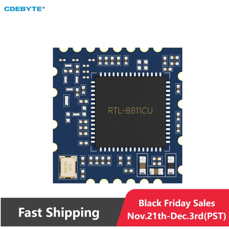 

RTL8811CU 2.4GHz 5.8GHz WiFi Module 22dBm Stamp Hole CDEBYTE E103-RTL8811CU SDIO SMD Module Low Cost 22dBm 200m USB Interface