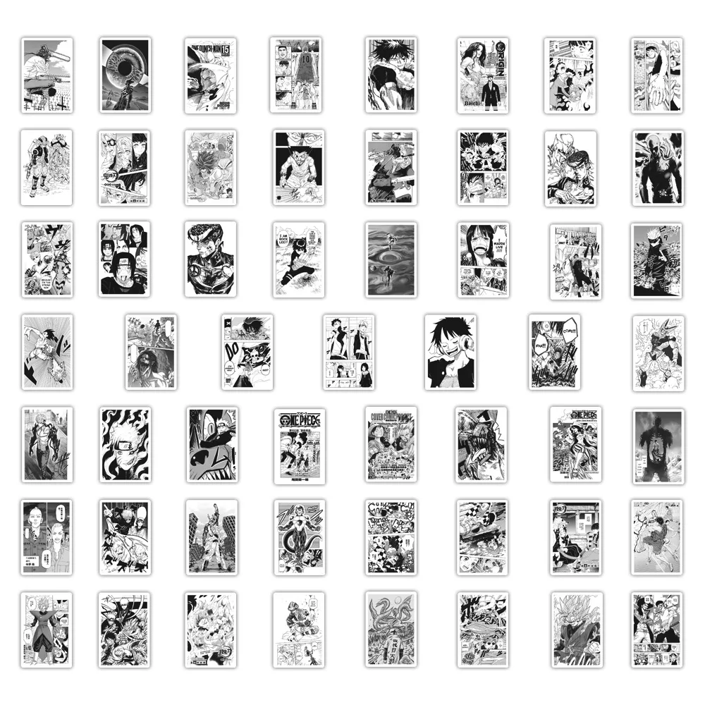 55Pcs Cool Mixed Anime Stickers，Trendy Black and White Graffiti Manga Stickers Vinyl Waterproof Decals for Water Bottle Laptop