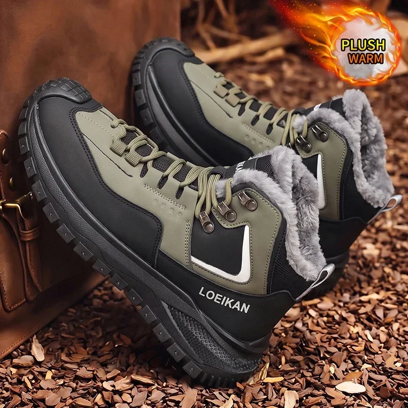 Modische Herren-Winterstiefel mit Flauschigem Plüschfutter, Schnürung, Hohem Schaft und Dicker Sohle für Kaltes Wetter – Detail 4