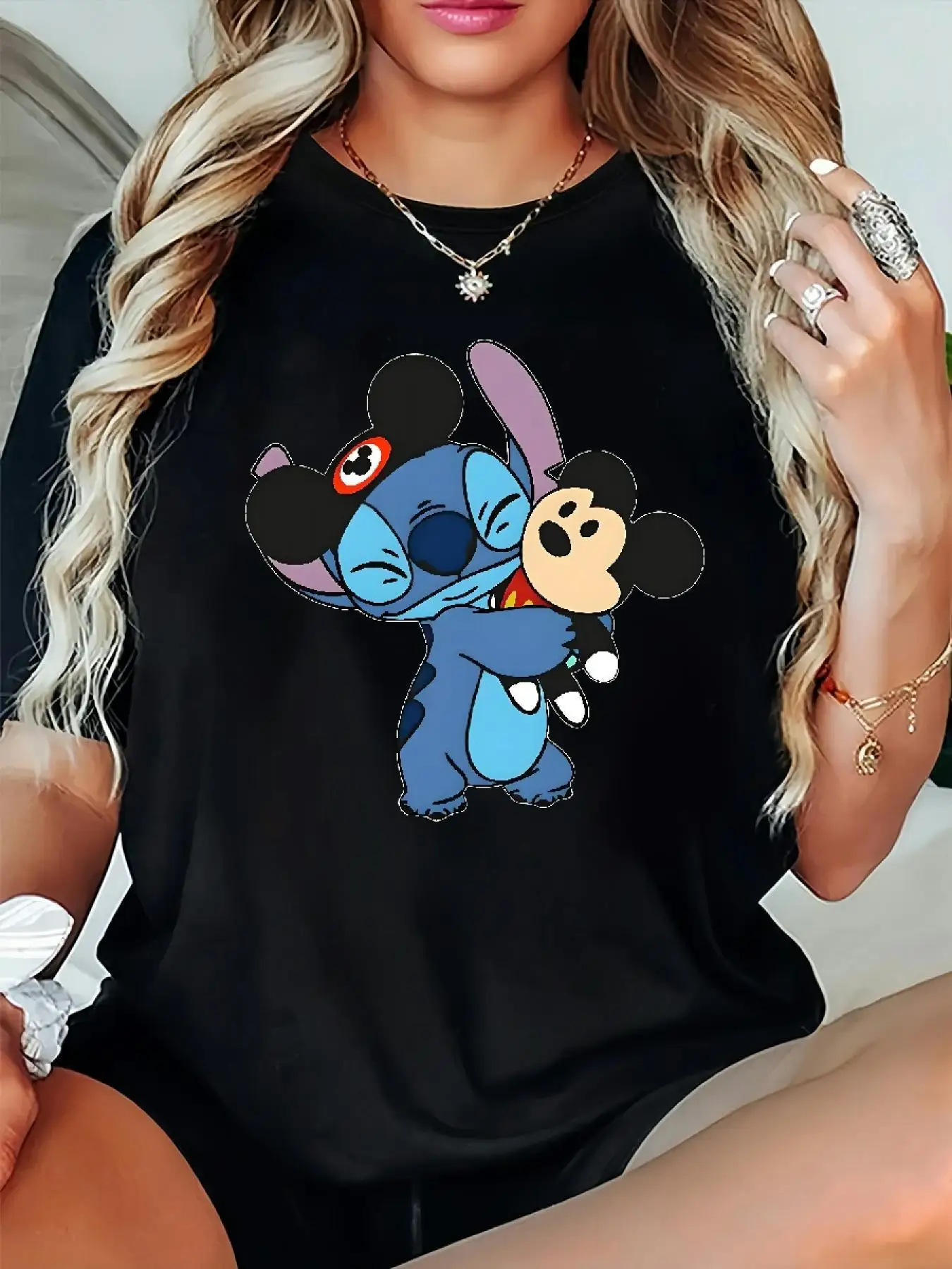 

Disney Pattern T-shirt - Casual Short Sleeve, Round Neck, Breathable and Comfortable