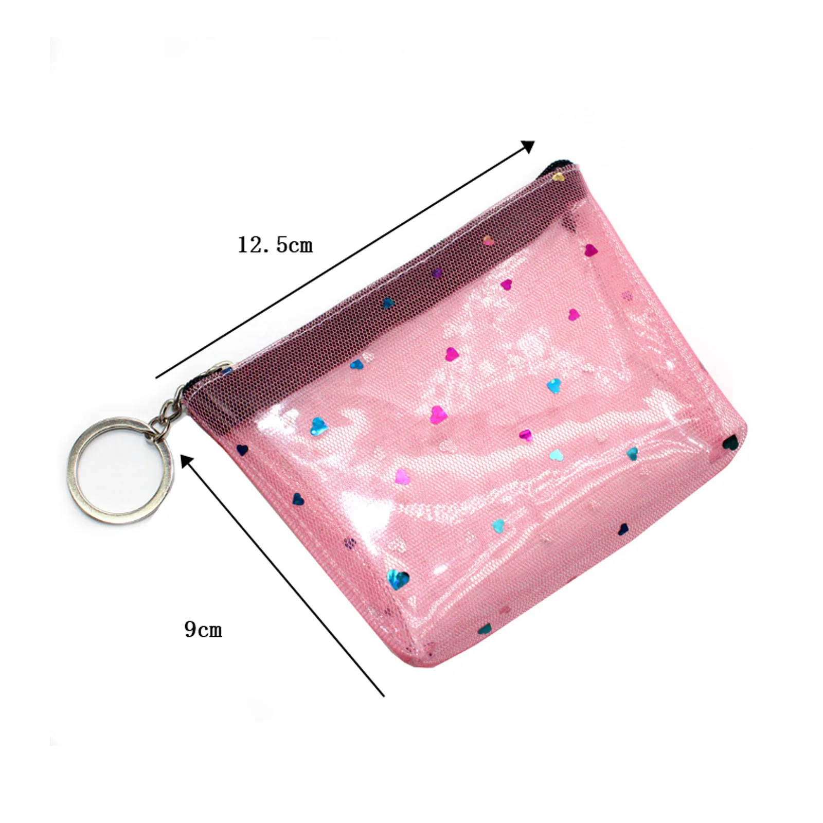 Heart Print PVC Transparent Coin Purse Portable Key Chain Zipper Pouch Card Holder Multifunction Short Purse Women Bag Pendant