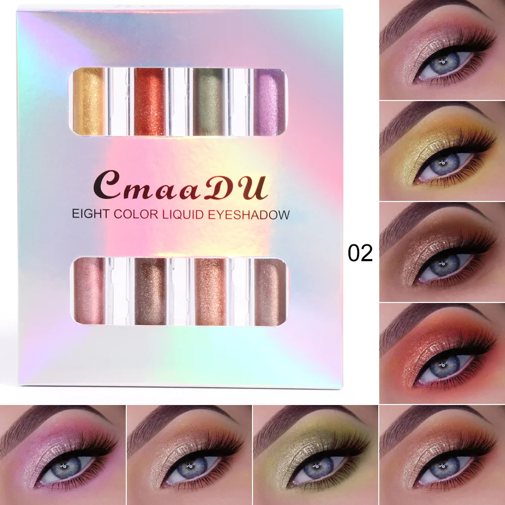 CmaaDu 8 Farbe 4 Teile/satz Perle Wasserdicht Glitter Flüssigen Lidschatten Gold Silber Make-Up Dauerhafte Glänzende High Glow Lidschatten Kosmetik