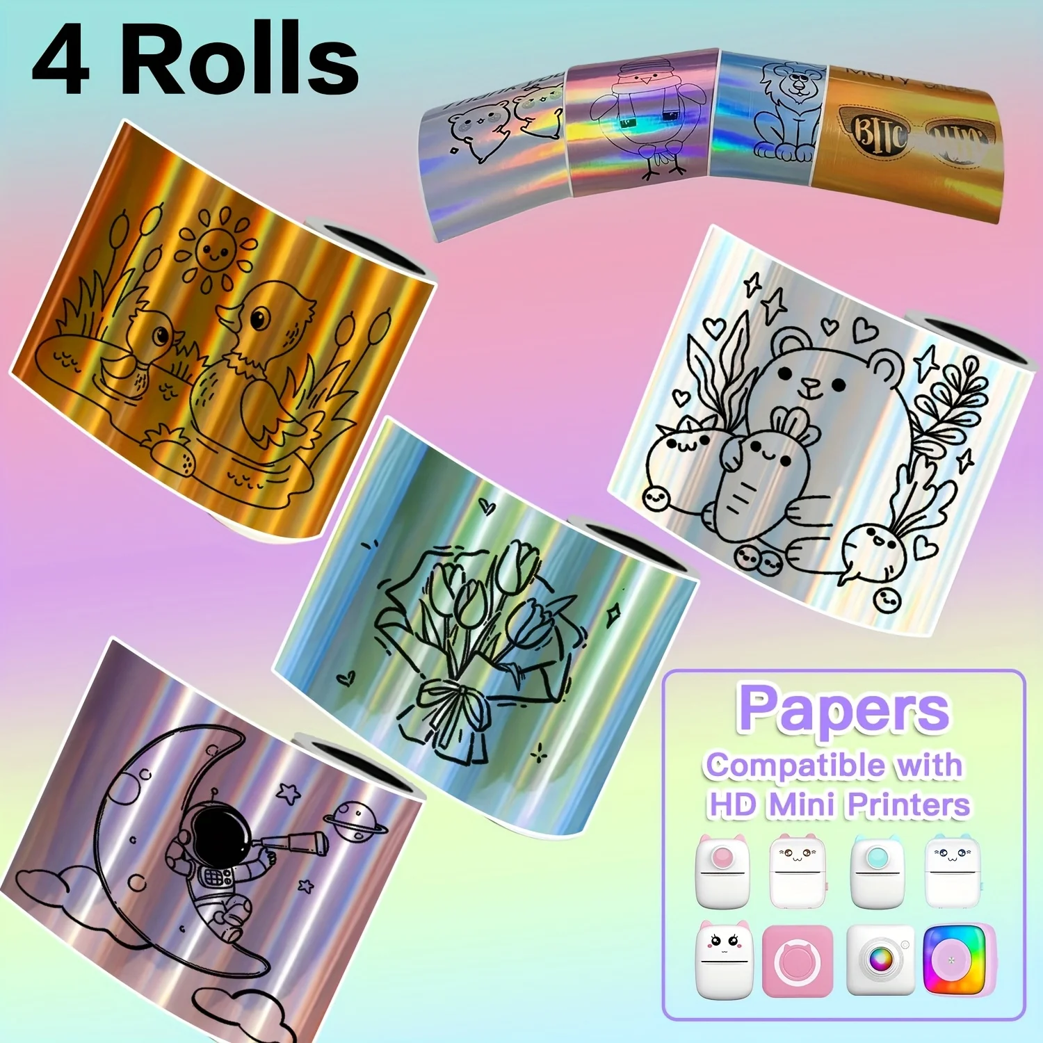 Rouleau de papier thermique holographique de 57 mm/2,25 pouces, impression sans encre, adapté aux badges POS/ID/di journaux/code QR/étiquettes autocollantes/récepteurs