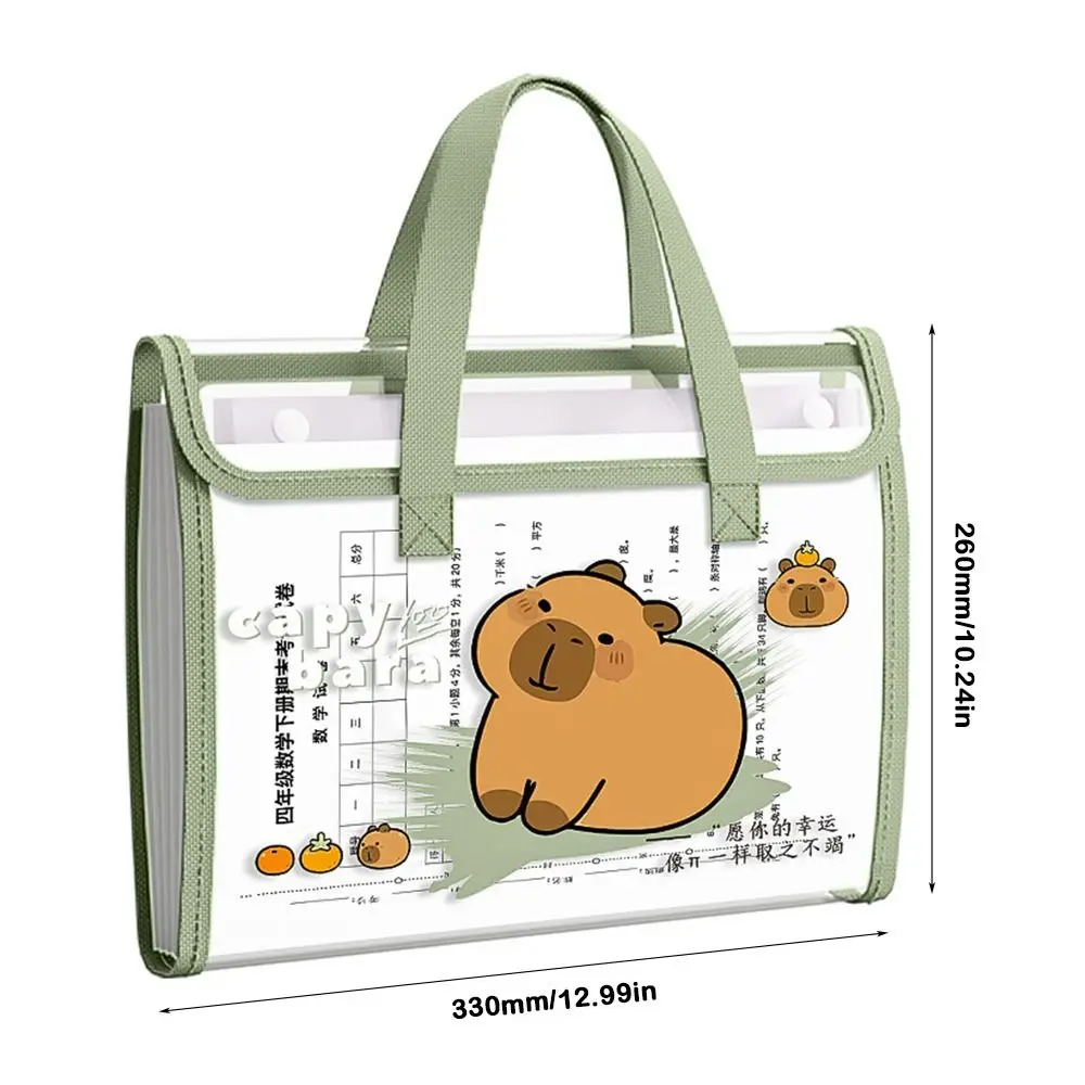 Portable 13 Pockets Capybara Expanding File Bag Waterproof Transparent A4 File Folder Large Capacity Cute Archive Bag Students