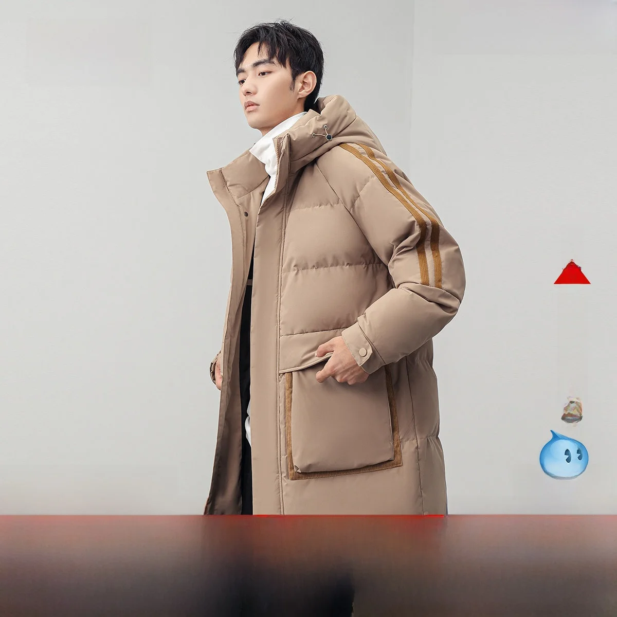 

Мужская удлиненная пуховая куртка Snow Flng с капюшоном, модная городская модель с наполнителем из полиэфирного волокна