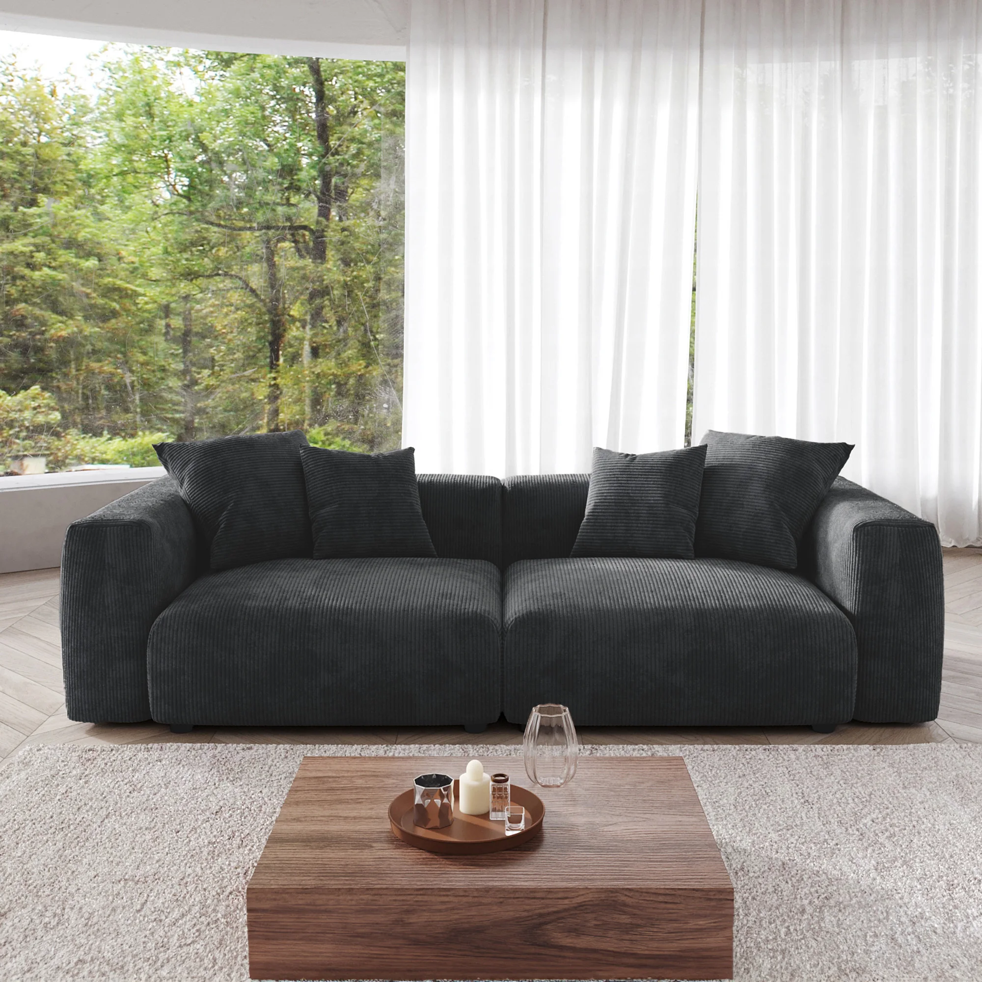 Modular Sectional Sofa Couch Oversized LoveSofa Comfy Corduroy Fabric Couches with 4 Pillows Cushion Covers Removable Loveseats