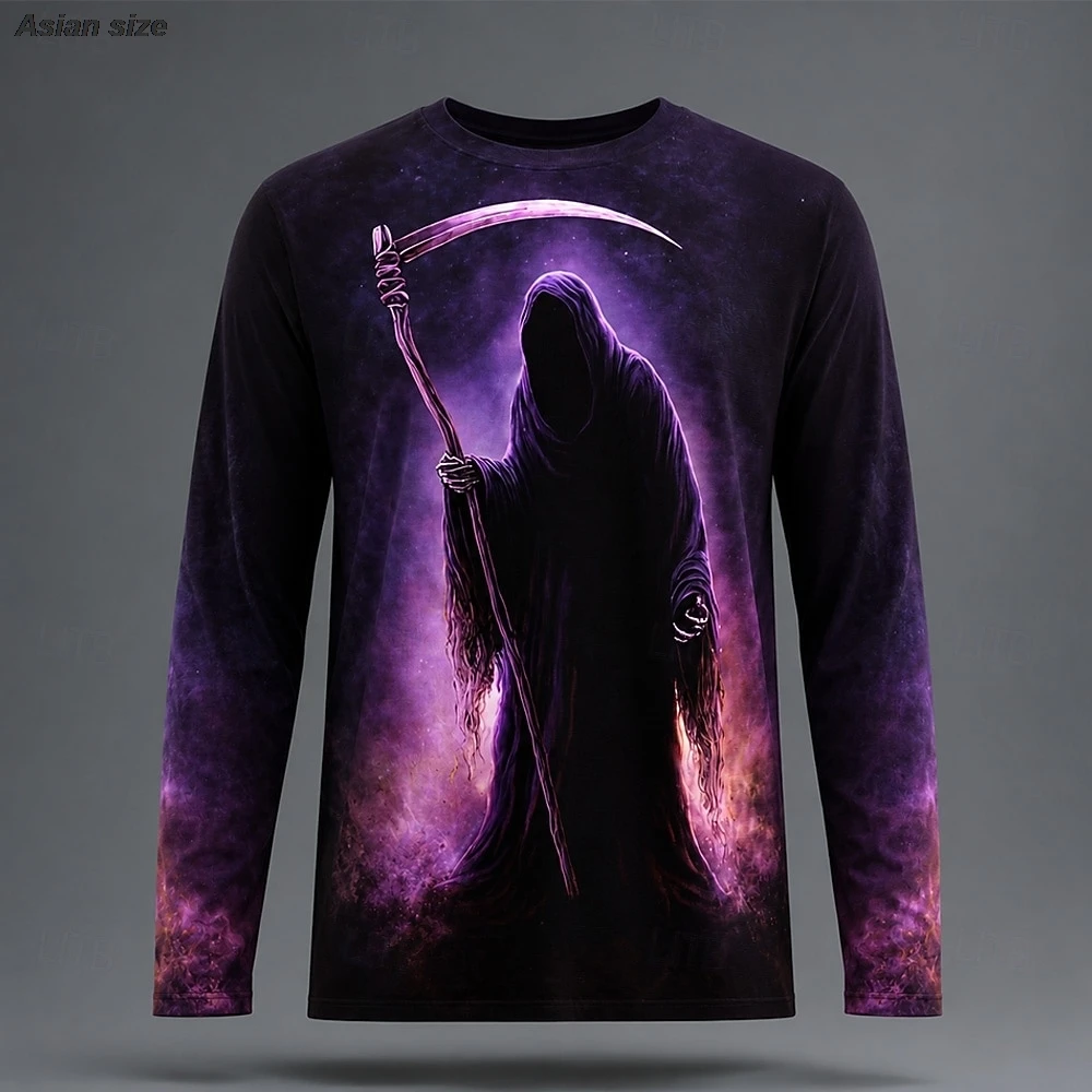 Halloween Men's Skull T Shirt Long Sleeve 3D Print Crew Neck Fashion Exaggerated Dark