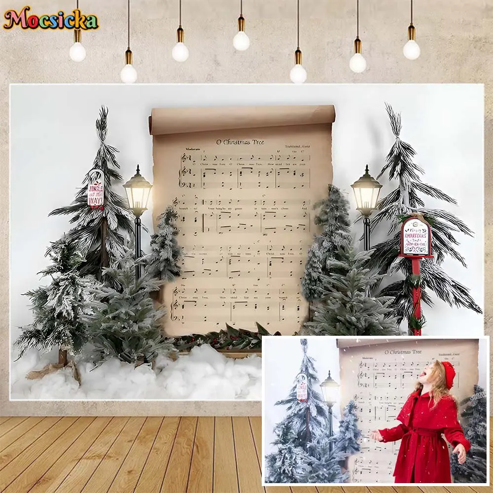 Mocsicka Christmas Photography Backdrops Christmas Tree Song Winter Snow Baby Kids Photo Background Photo Studio Photocall Props