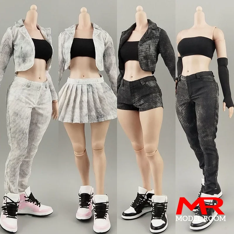 1/6 Scale Female Casual Dress Short Suits Pleated Skirts Long Pants Clothes Model Fit 12'' Soldier Action Figure Body Dolls